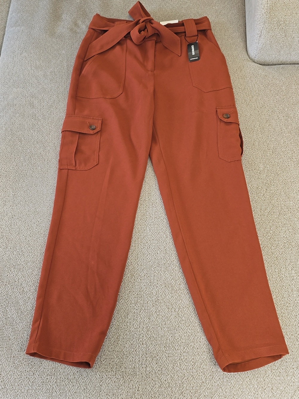 Express Spiced Brown Rust Ankle High Rise Cargo Belted Pants - Size 2